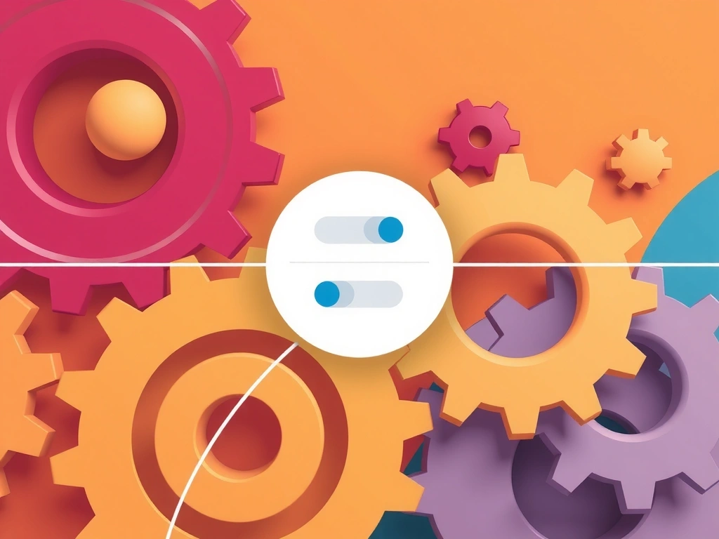 Illustration of gears and settings icon for functionality