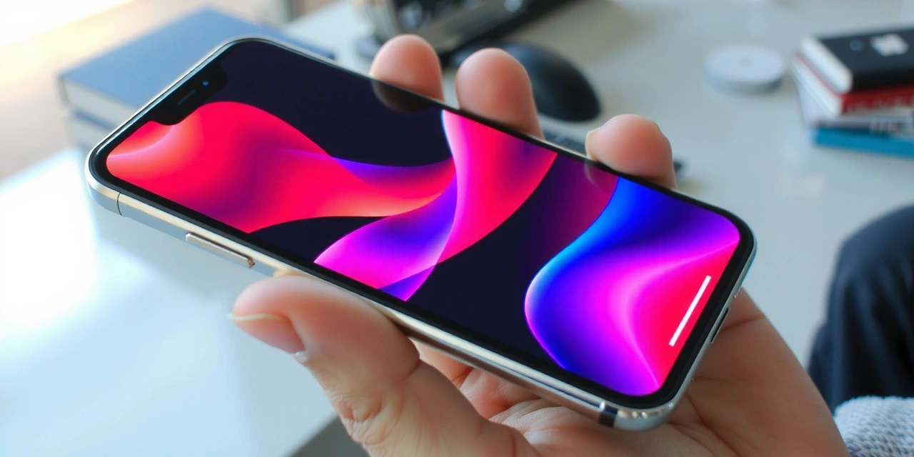 Gleaming new smartphone with a vibrant screen displaying a futuristic interface