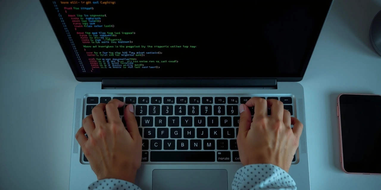 Person working on a laptop with lines of code on screen