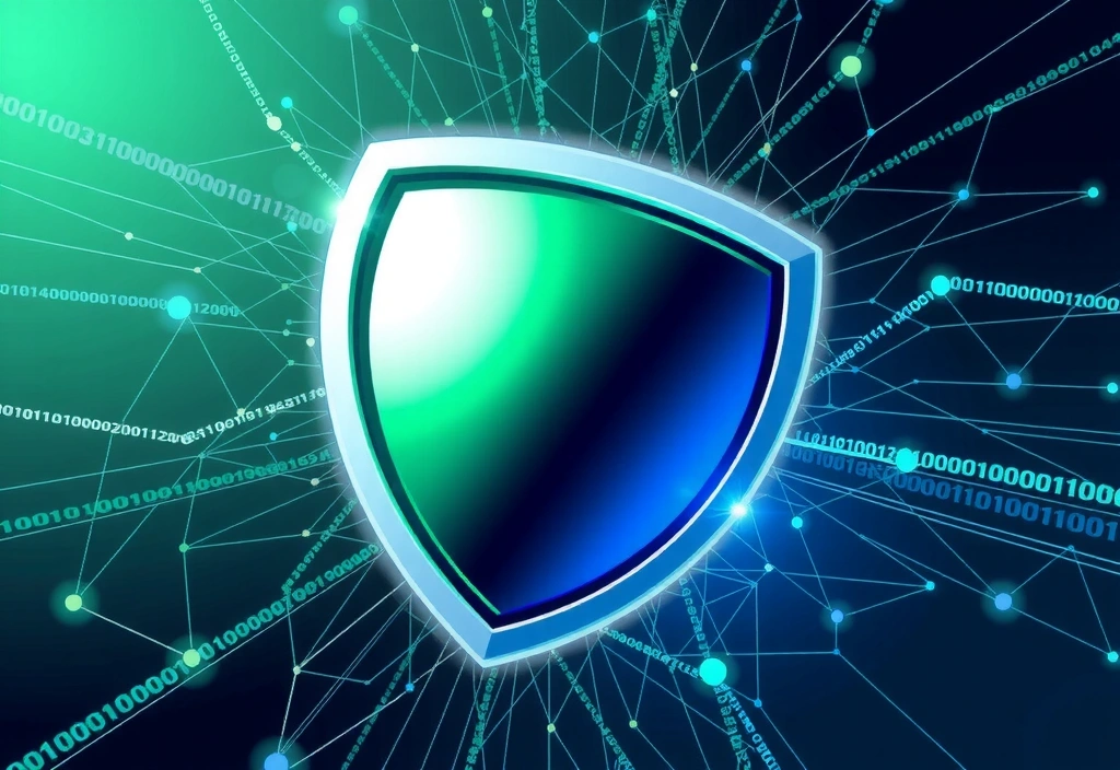 Cybersecurity shield protecting digital assets