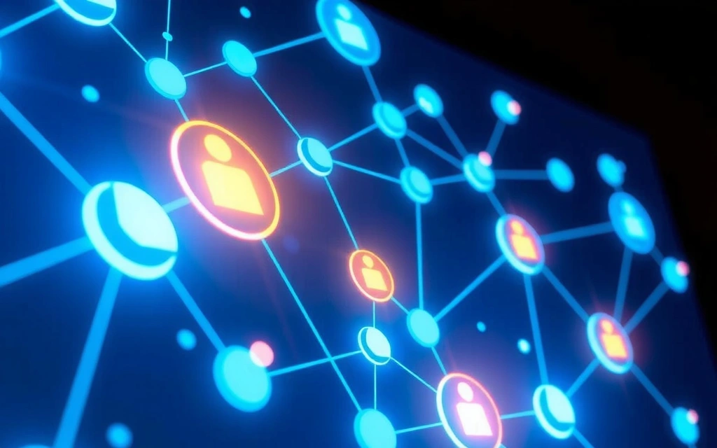 Abstract network of connected nodes representing user interactions and data flow