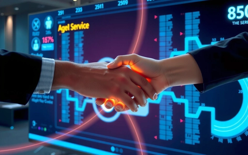 Digital handshake over a tech interface representing agreement on terms of service
